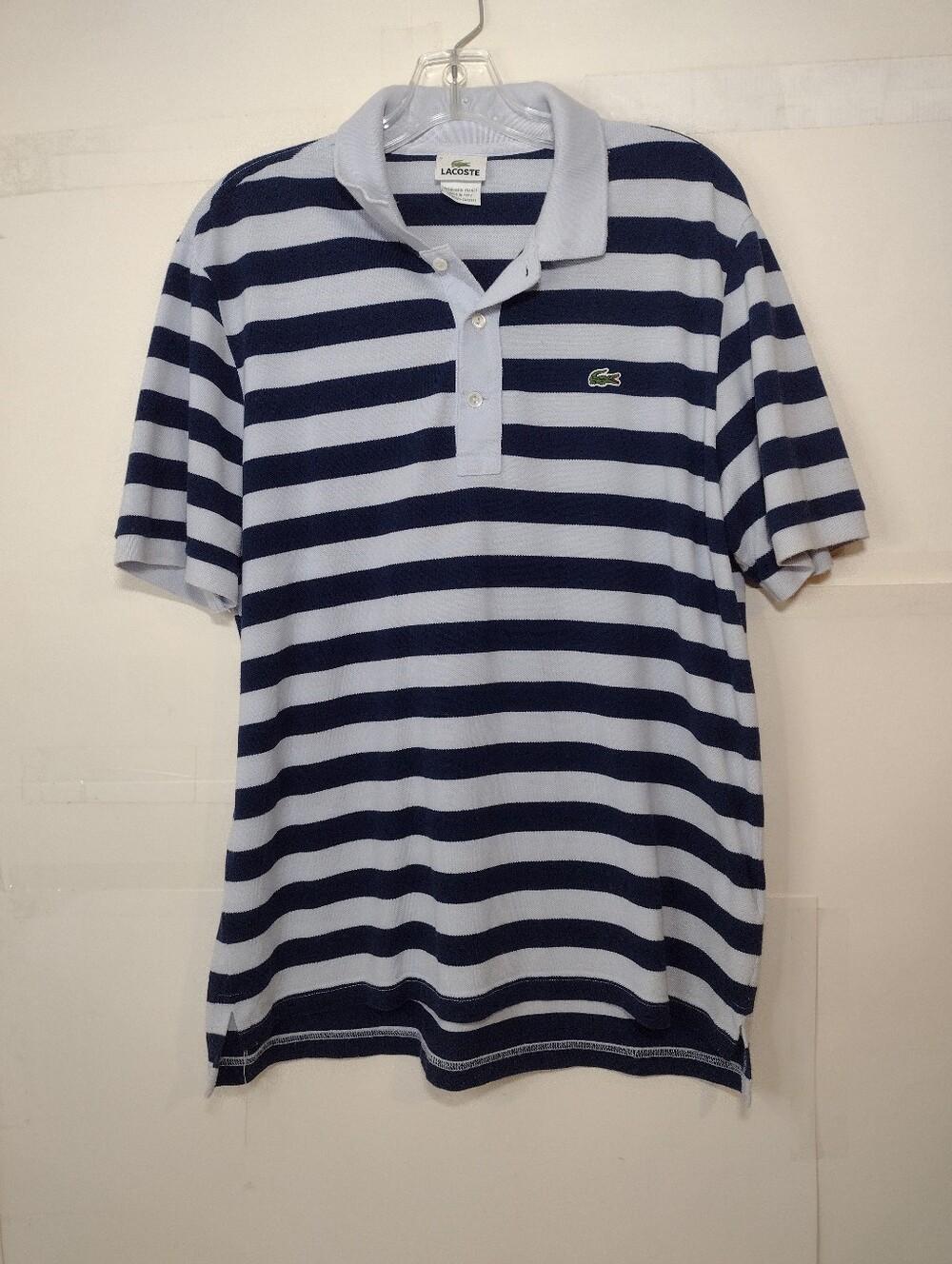 Lacoste Men’s Navy and Light Blue Striped Polo